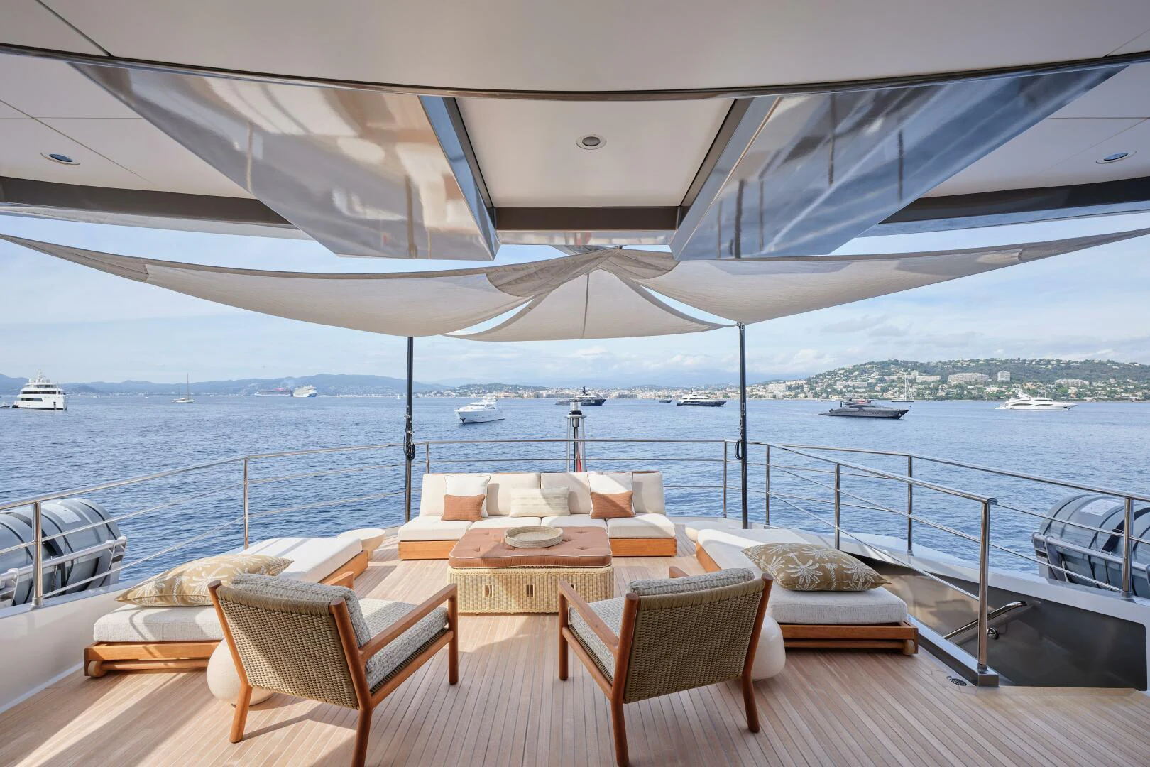 a lounge area on a boat aboard SANAM Yacht for Sale