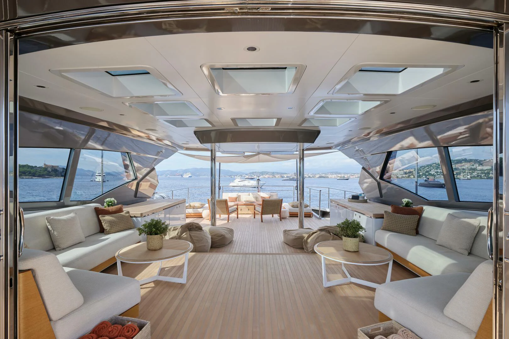 a living room with a large window aboard SANAM Yacht for Sale