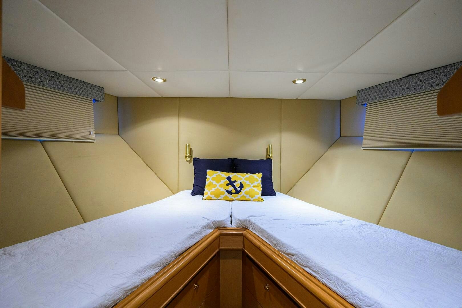 a room with a bed and a window aboard BUSINESS TRIP 2 Yacht for Sale