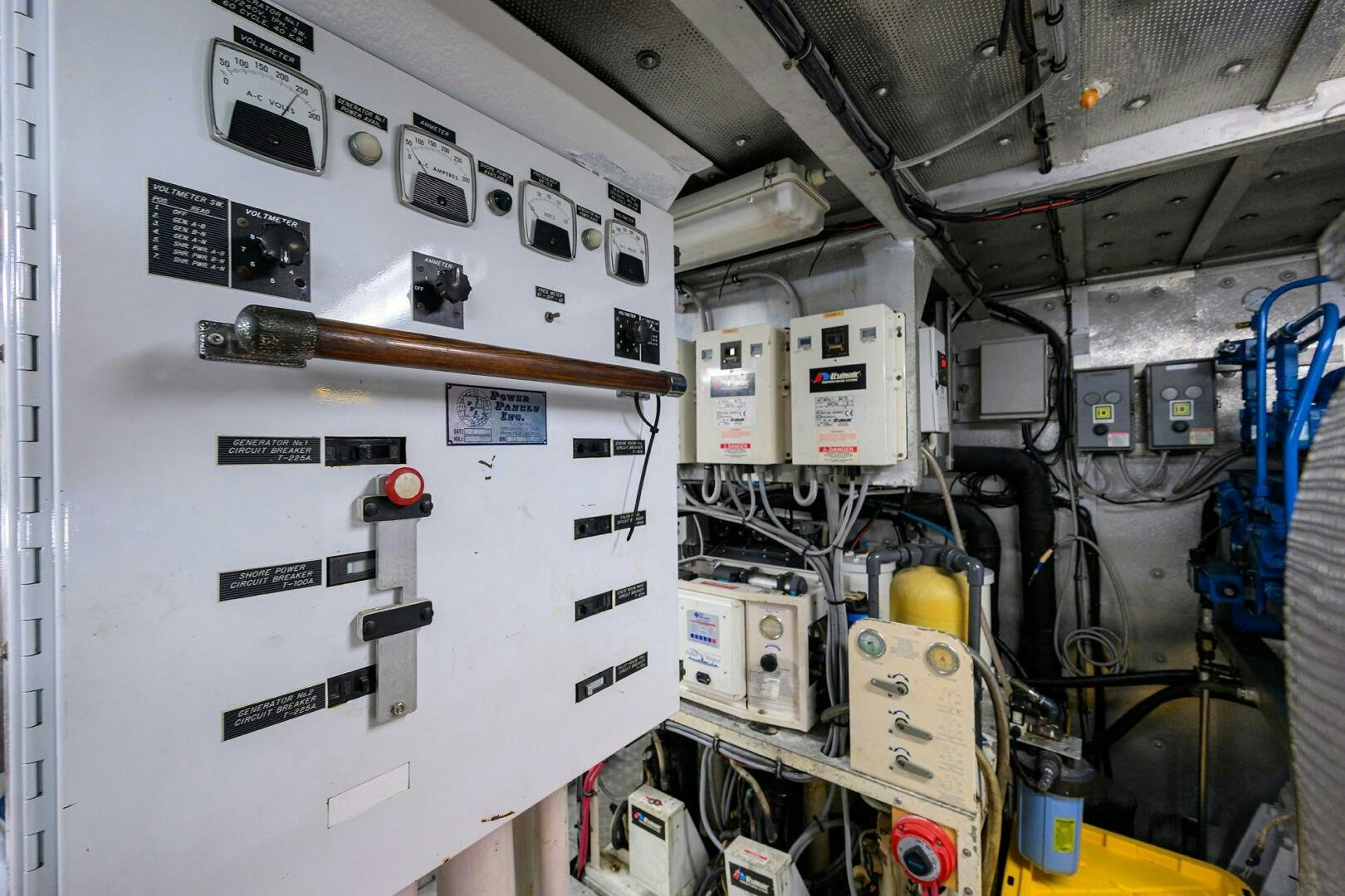 a machine with wires and switches aboard BUSINESS TRIP 2 Yacht for Sale