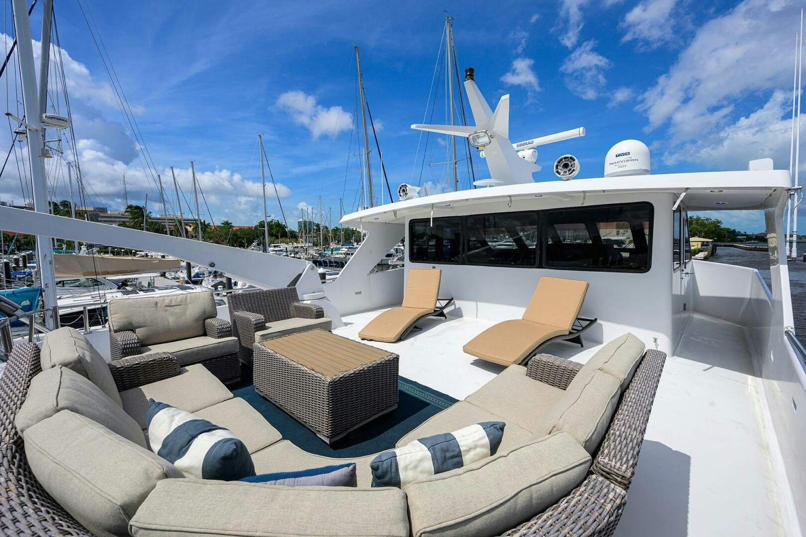 a large white airplane sits on top of a boat aboard BUSINESS TRIP 2 Yacht for Sale