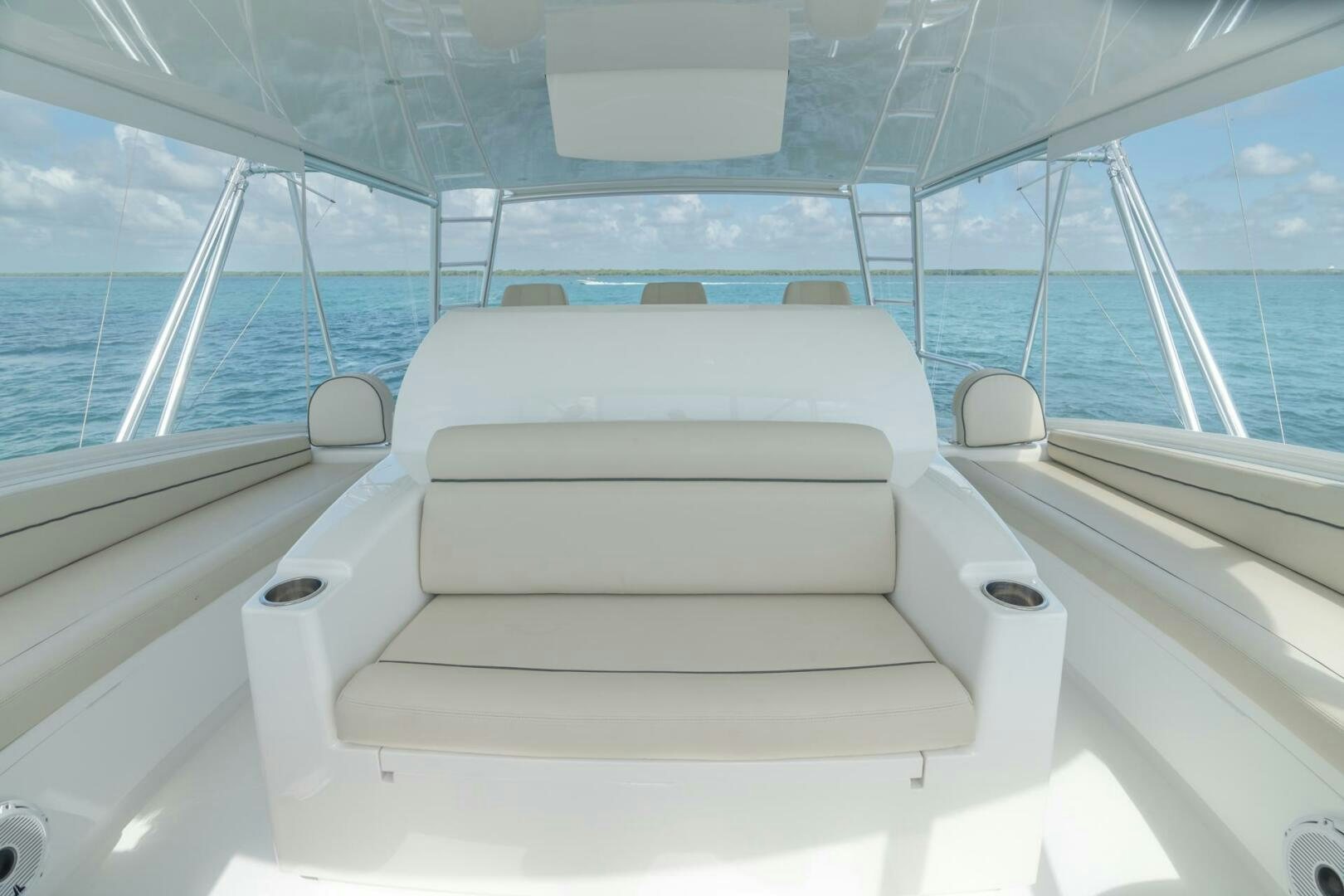 a white chair on a boat aboard REEL CENTS Yacht for Sale