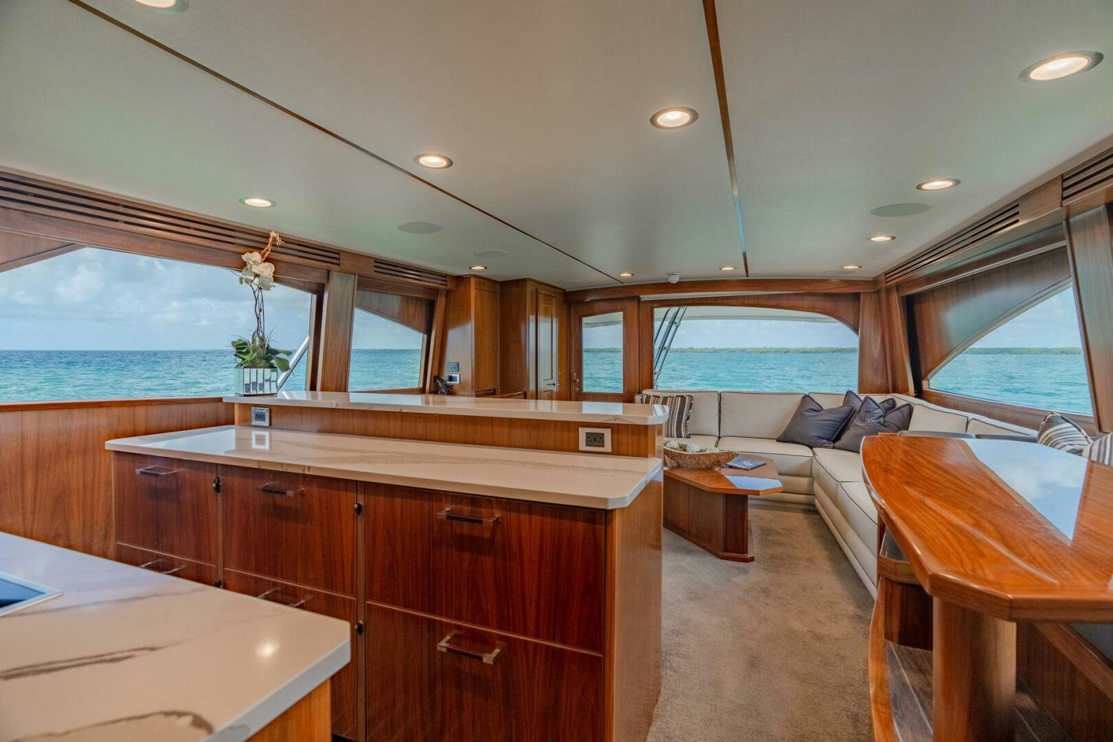 a large kitchen with a large window aboard REEL CENTS Yacht for Sale