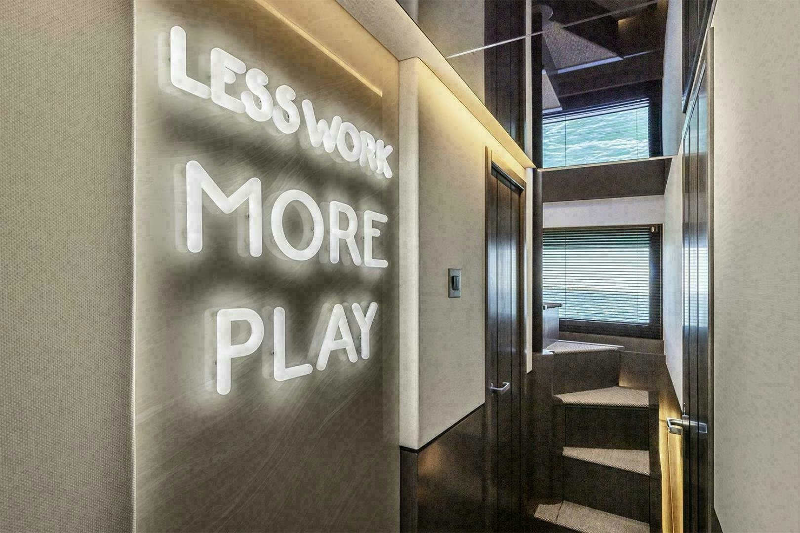 a hallway with a sign on the wall aboard NONE Yacht for Sale