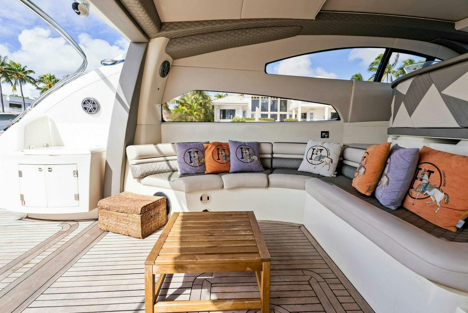 a bed with pillows and pillows aboard GAMBLER Yacht for Sale