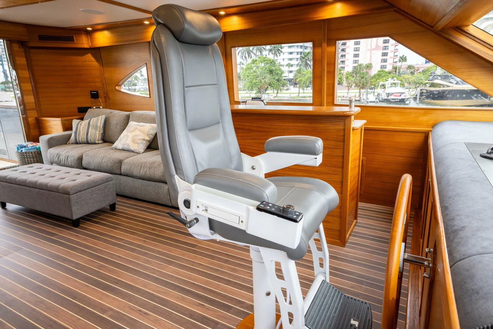 a boat with a seat aboard OCEAN 1 Yacht for Sale