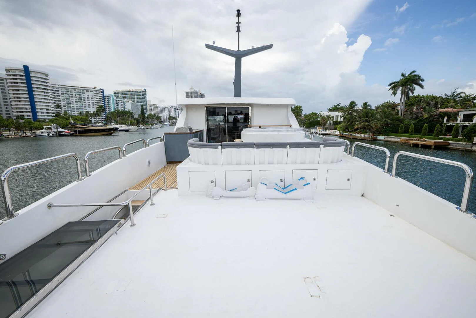 a white building with a cross on top of it aboard OCEAN 1 Yacht for Sale