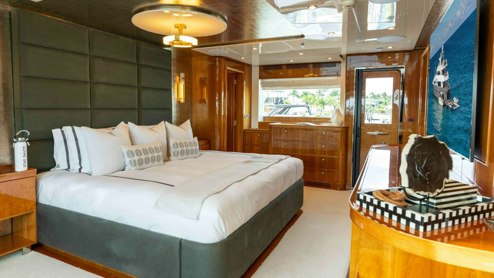 a large bed in a room aboard STAY SALTY Yacht for Sale