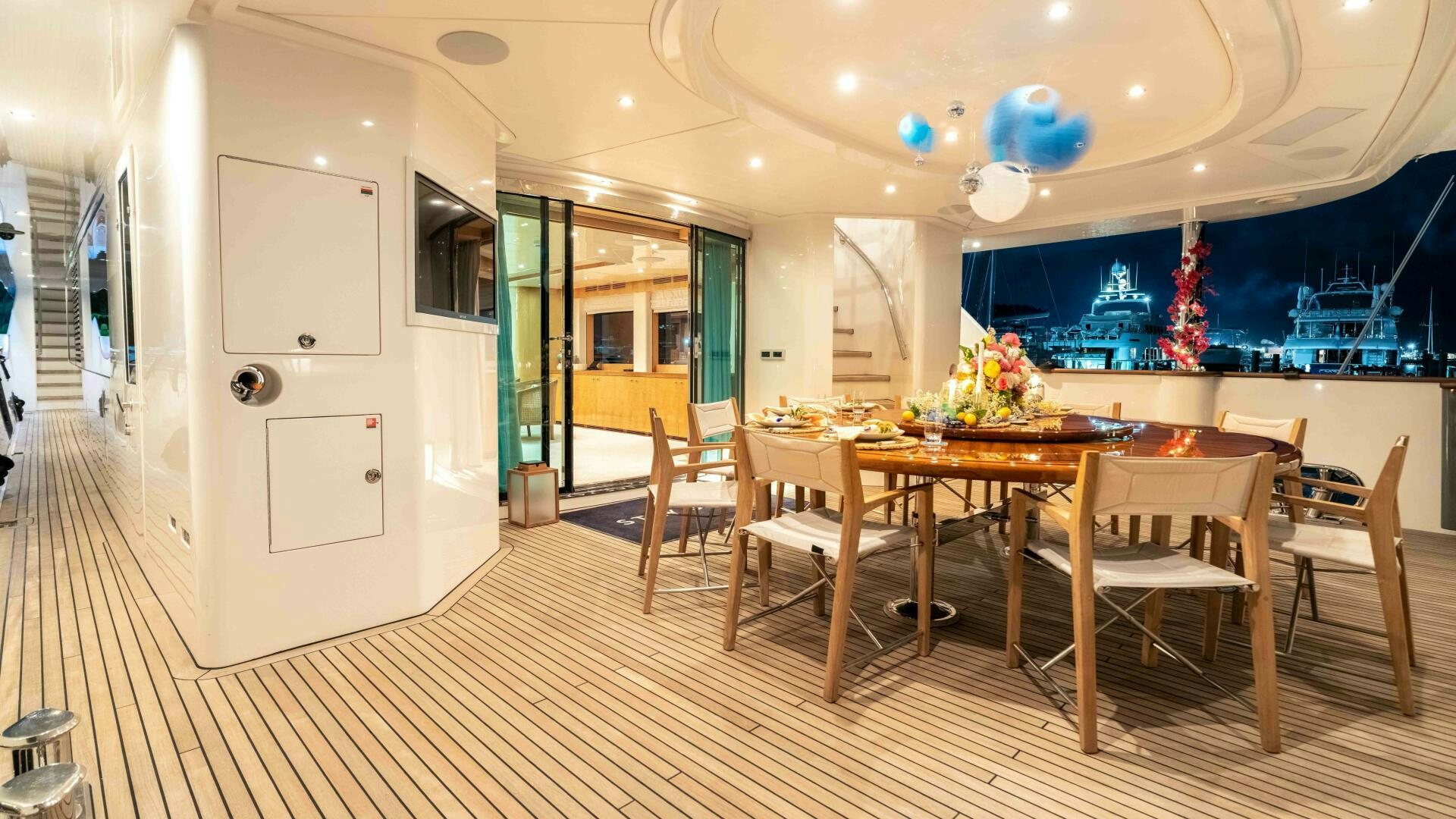 a room with a table and chairs aboard STAY SALTY Yacht for Sale