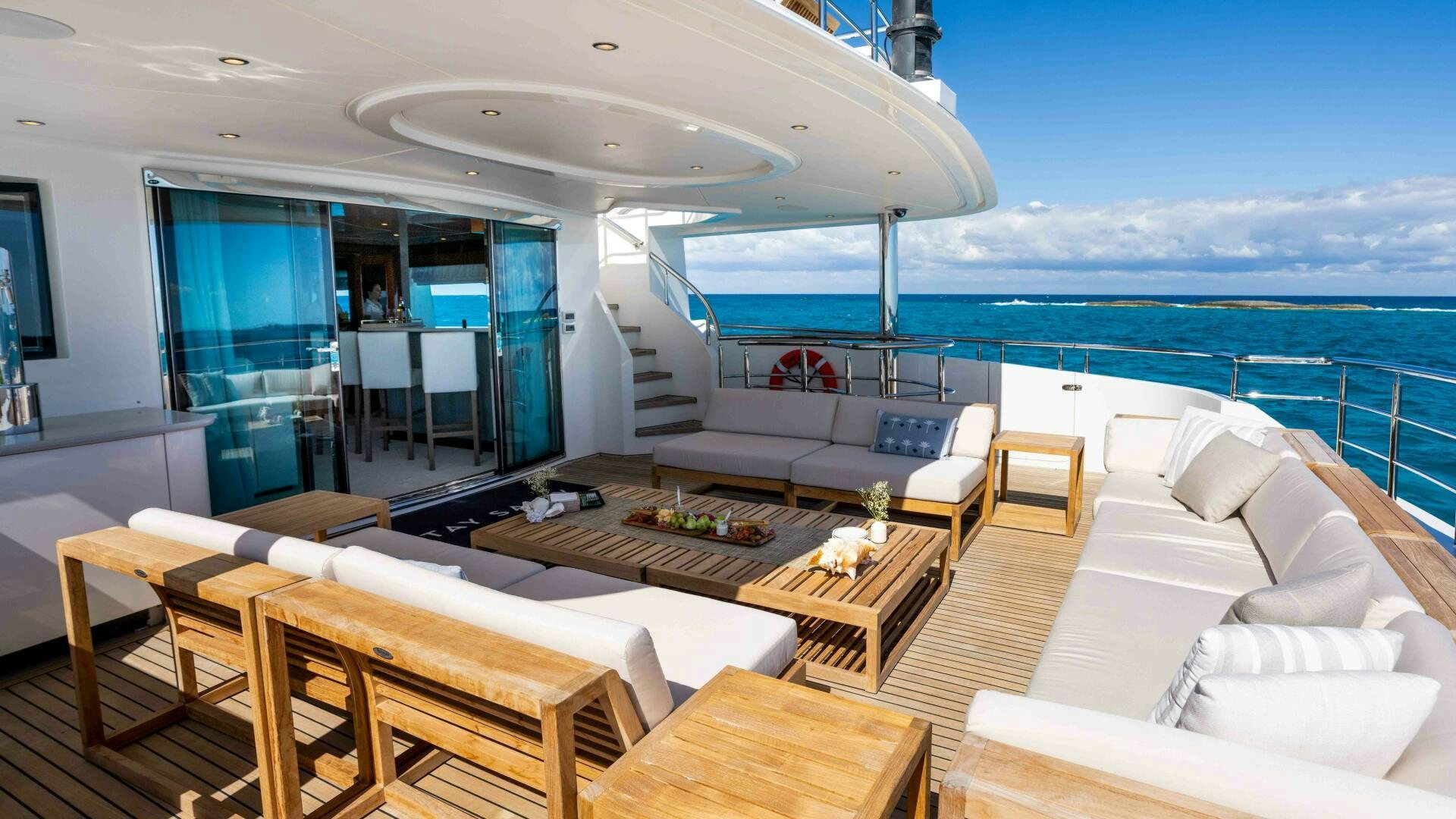 a room with a view of the ocean and the ocean aboard STAY SALTY Yacht for Sale