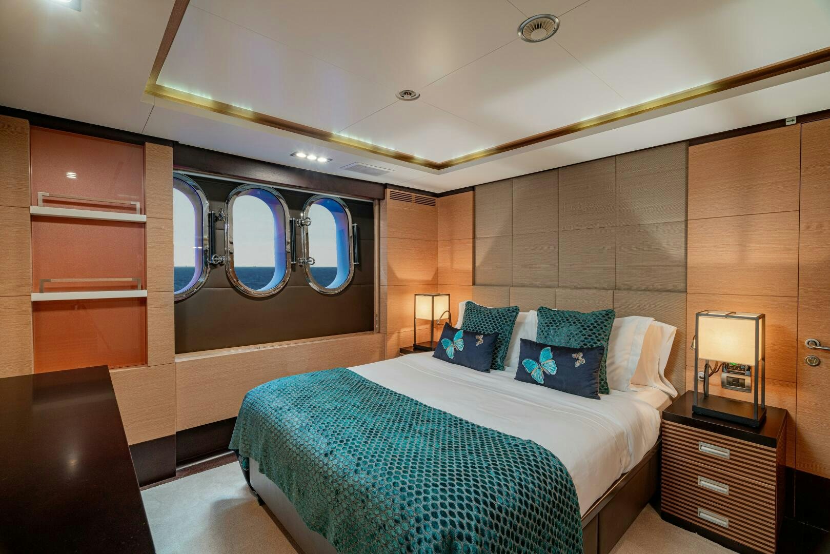 a bed in a room aboard JUSTA DELIA Yacht for Sale
