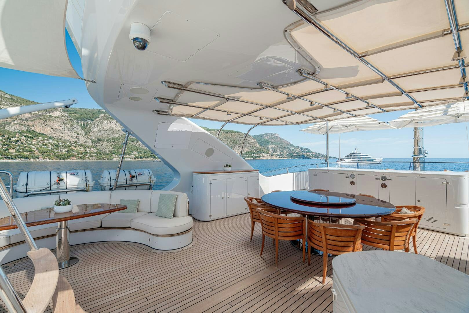 a boat on a deck aboard JUSTA DELIA Yacht for Sale