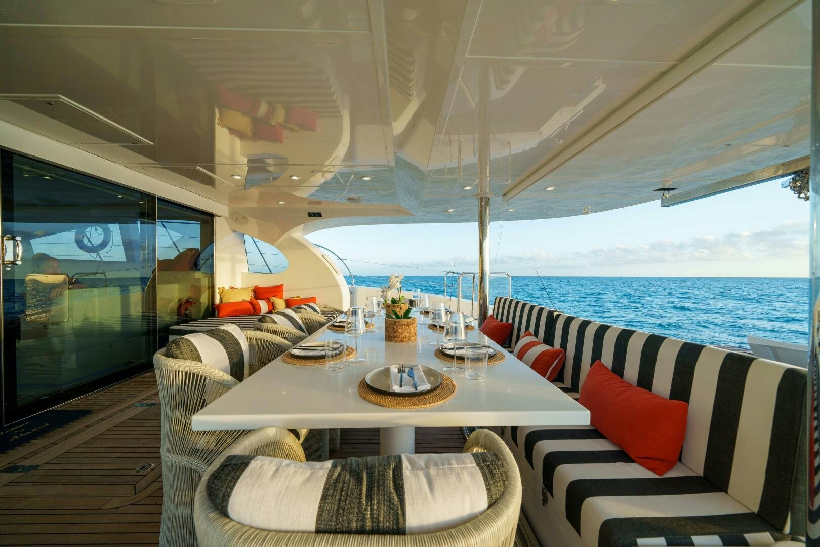 a table on a boat aboard ROYAL RITA Yacht for Sale