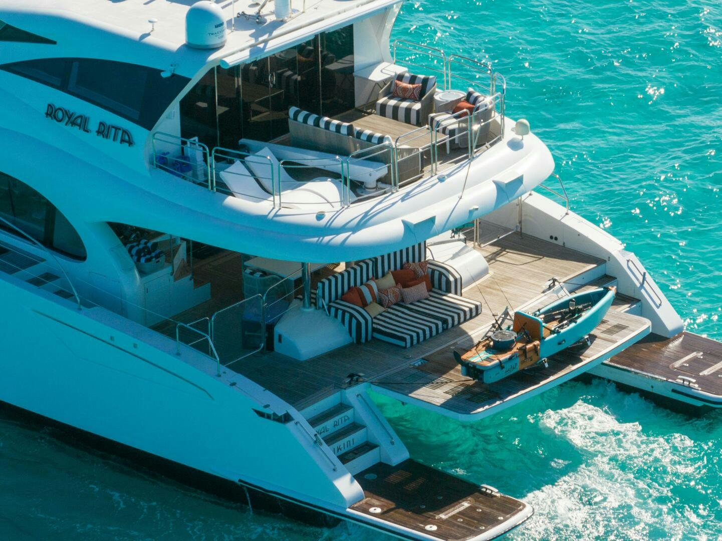 a large white boat on the water aboard ROYAL RITA Yacht for Sale