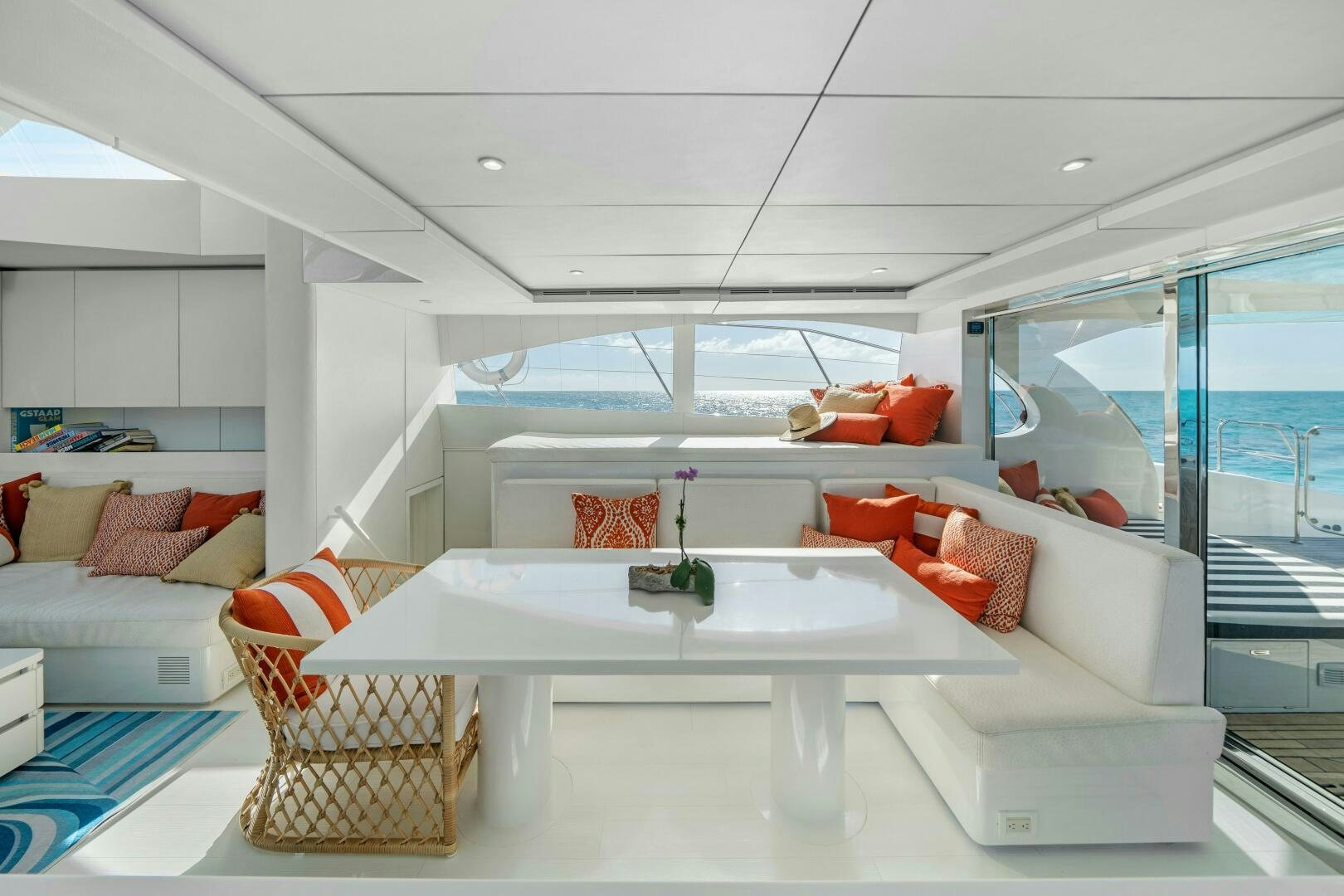 a living room with a large window aboard ROYAL RITA Yacht for Sale