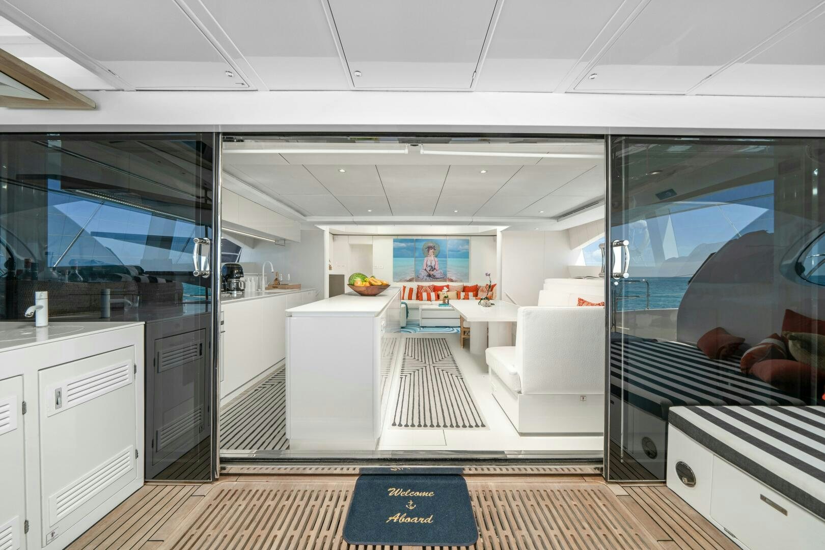 a large modern kitchen aboard ROYAL RITA Yacht for Sale