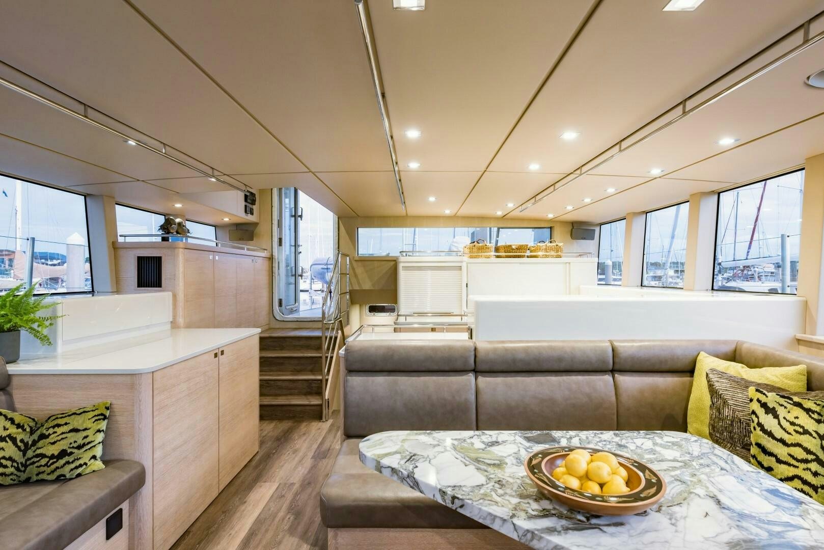 a modern looking living room aboard BUFFALO NICKEL Yacht for Sale