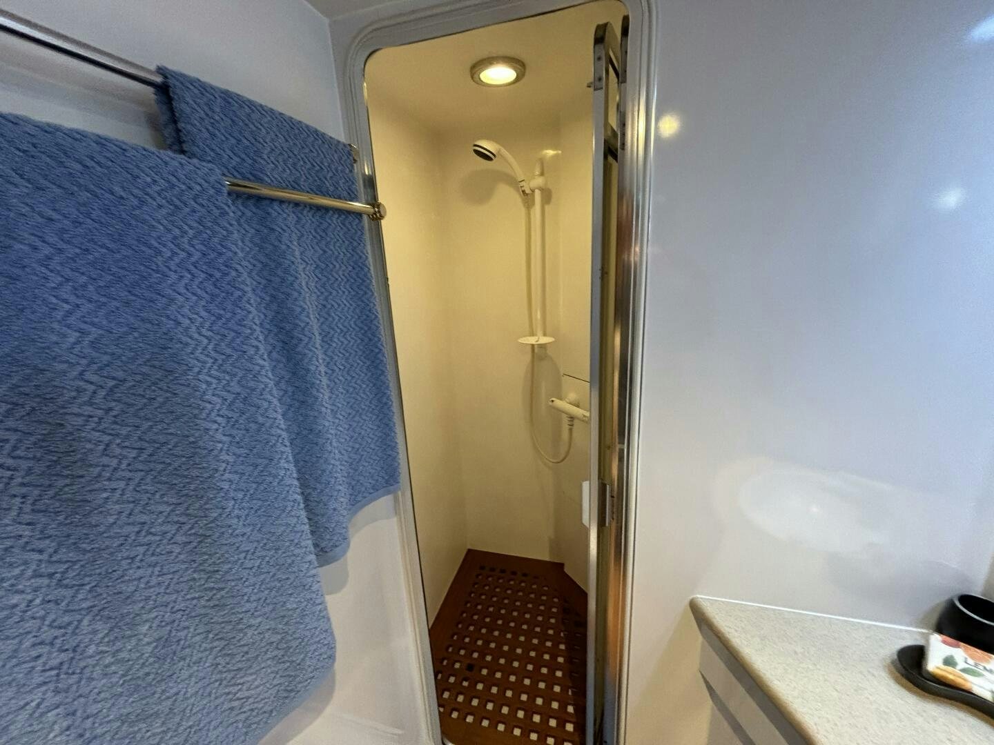 a shower curtain and a sink aboard ROYAL VIKING Yacht for Sale