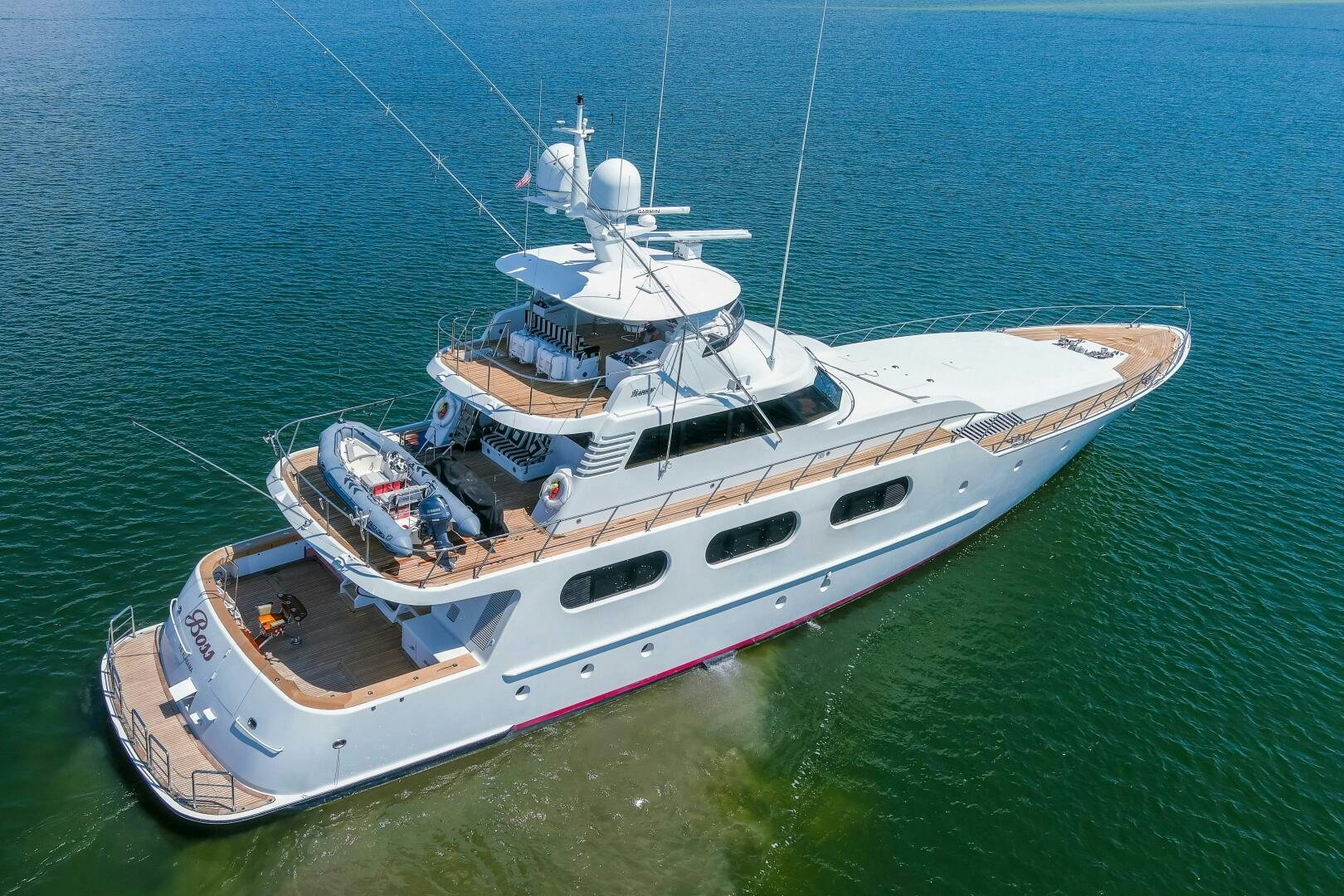 a ship in the water aboard BOSS Yacht for Sale