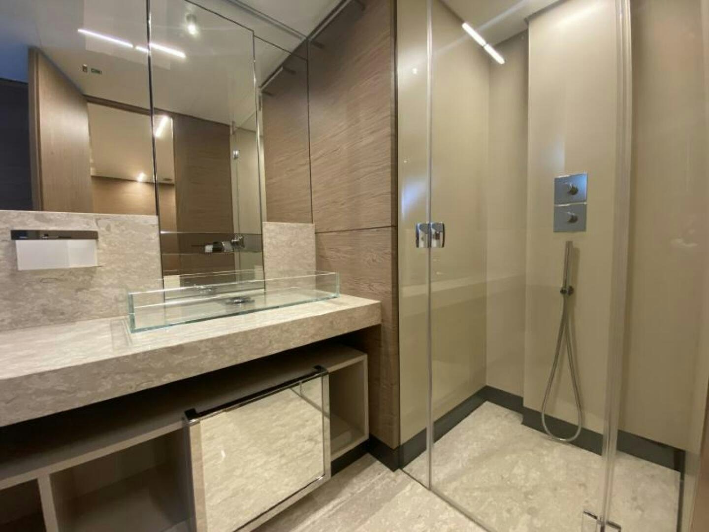 a bathroom with a countertop sink aboard SUNRISE - DELETE Yacht for Sale