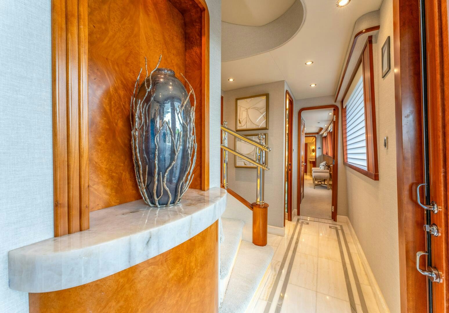 a large vase sits on a table aboard RELENTLESS Yacht for Sale