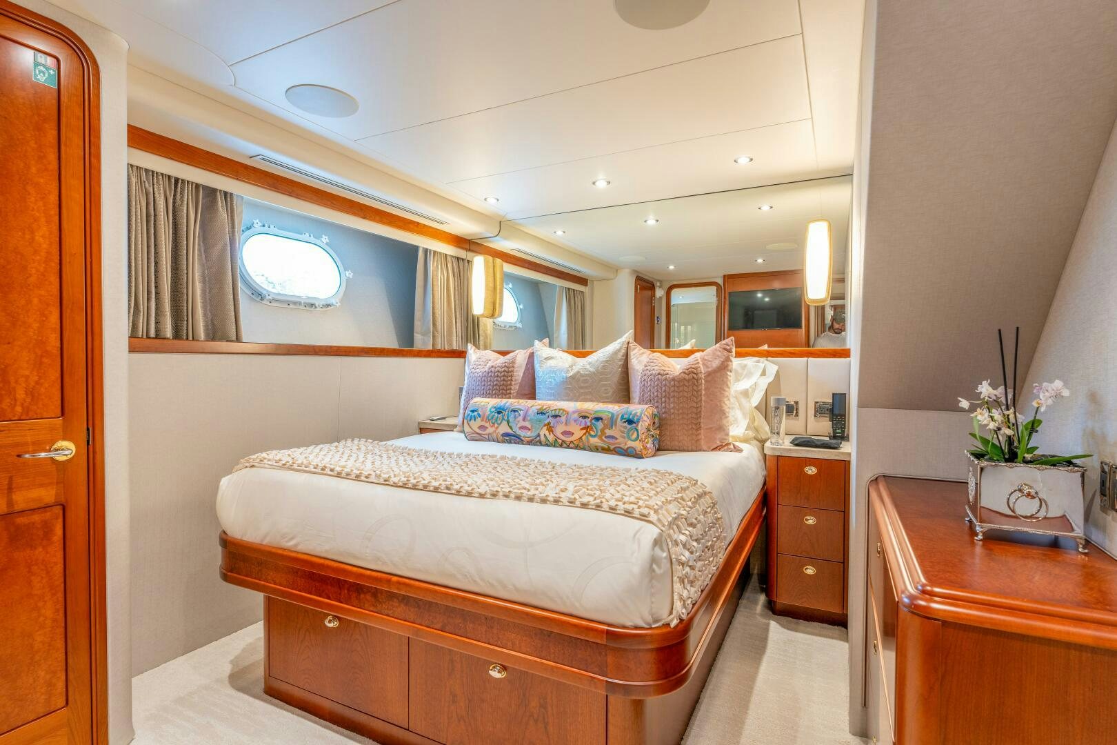 a bed in a room aboard RELENTLESS Yacht for Sale
