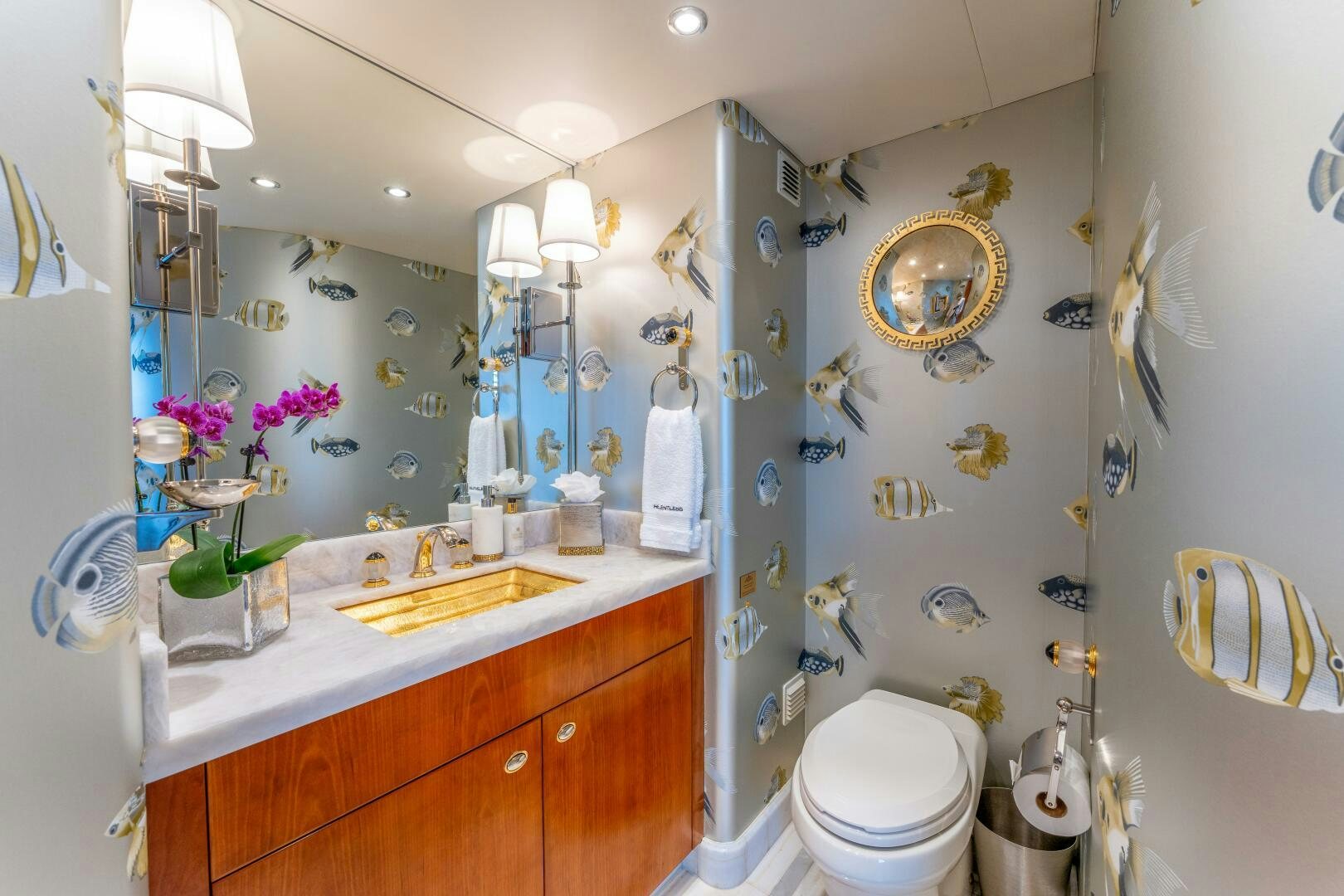 a bathroom with a sink and toilet aboard RELENTLESS Yacht for Sale