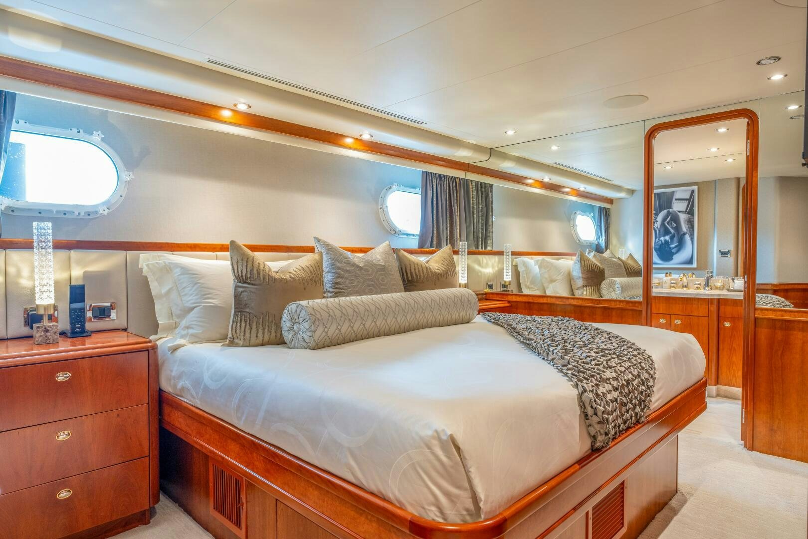a bed in a room aboard RELENTLESS Yacht for Sale
