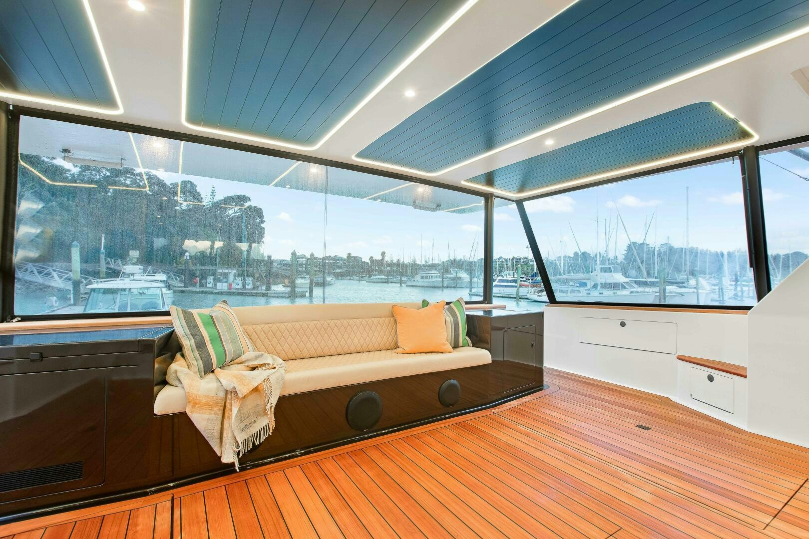 a bed in a room aboard THE KEYS Yacht for Sale