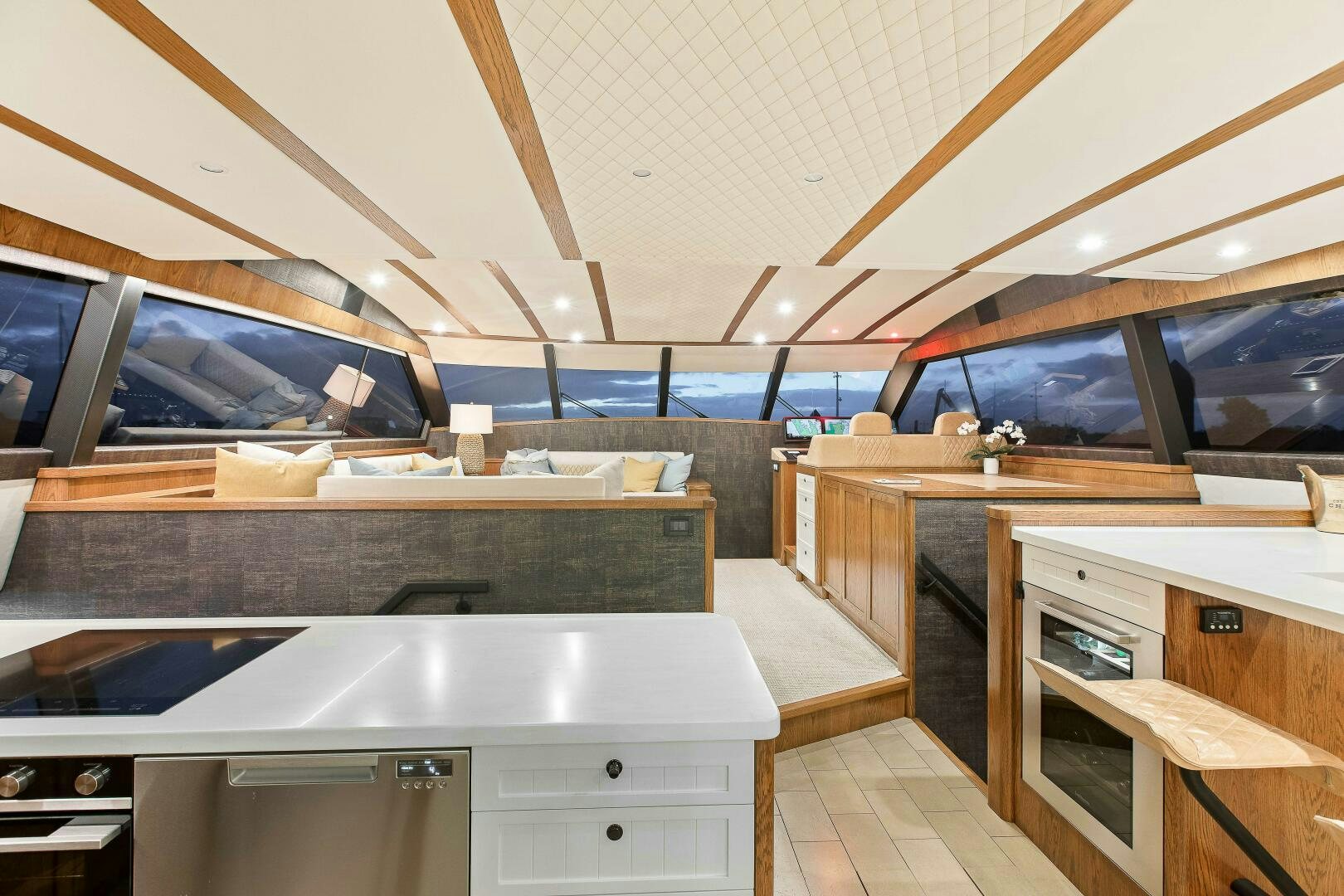 a kitchen with a large island aboard THE KEYS Yacht for Sale