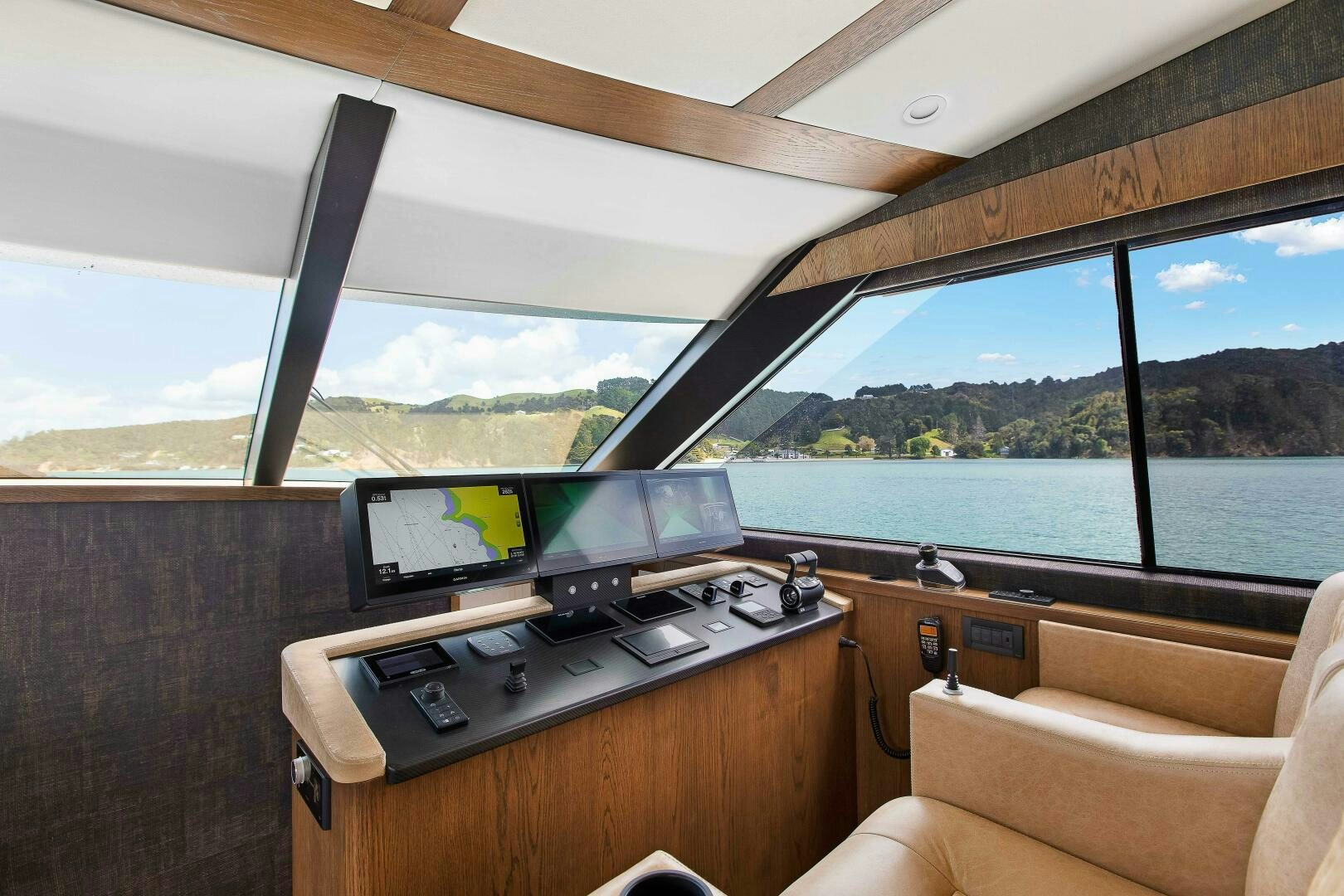 a boat with a desk and a computer on it aboard THE KEYS Yacht for Sale