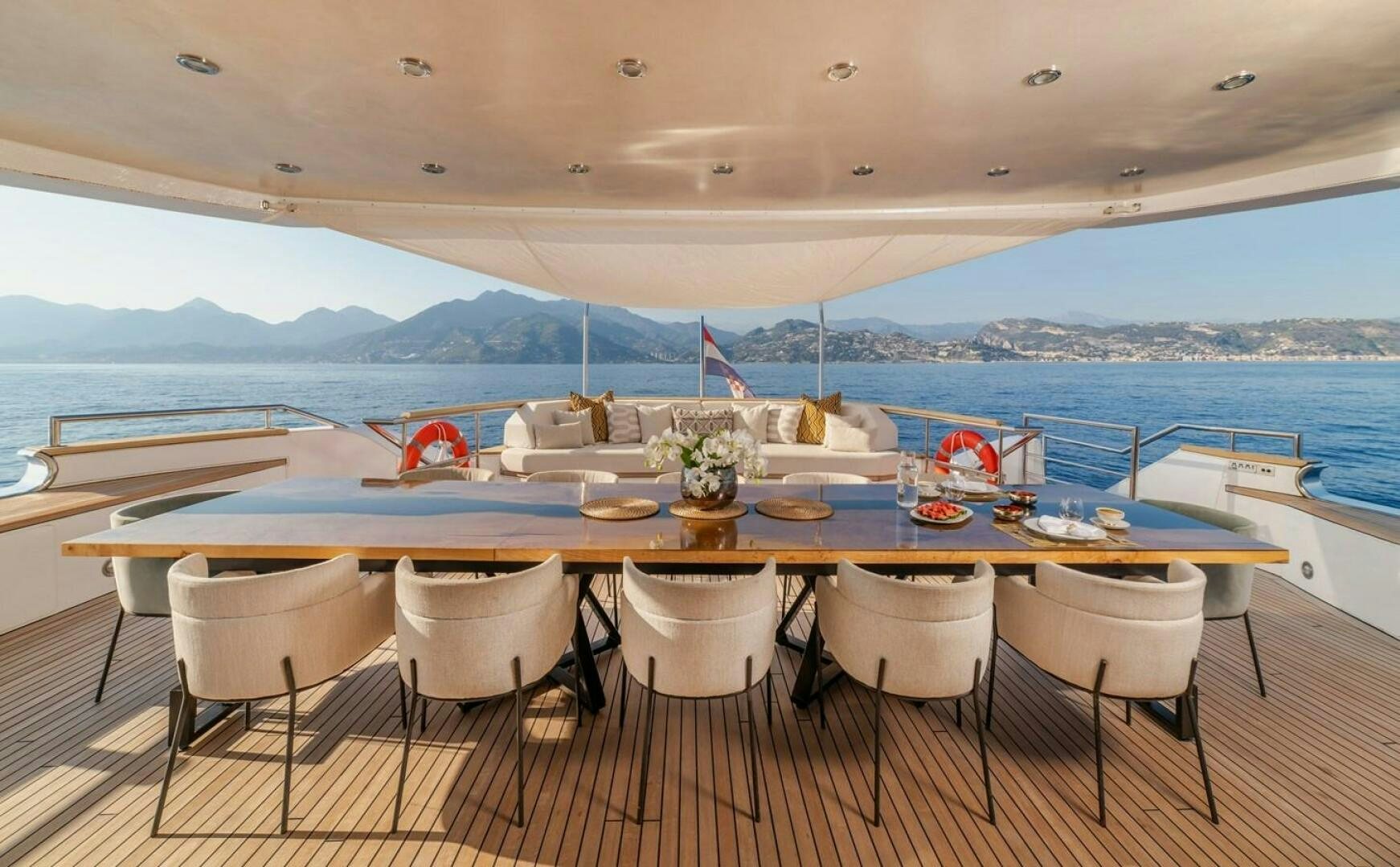 a table set for a meal aboard JOY ME Yacht for Sale