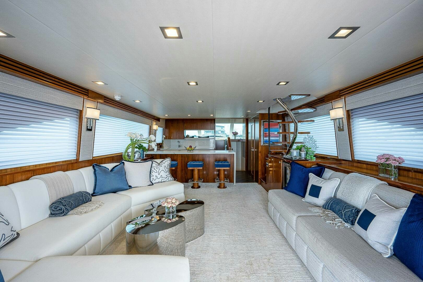 a living room with a large window aboard 75 TRADE Yacht for Sale