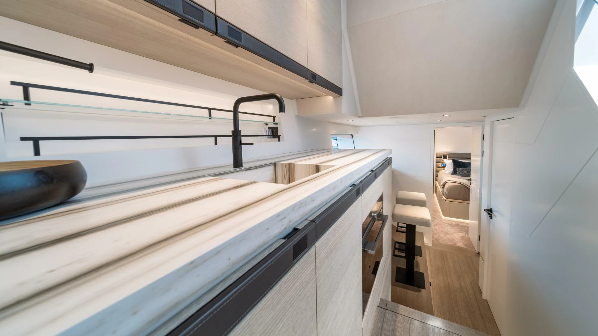 a kitchen with a large sink aboard FELLOWSHIP II Yacht for Sale