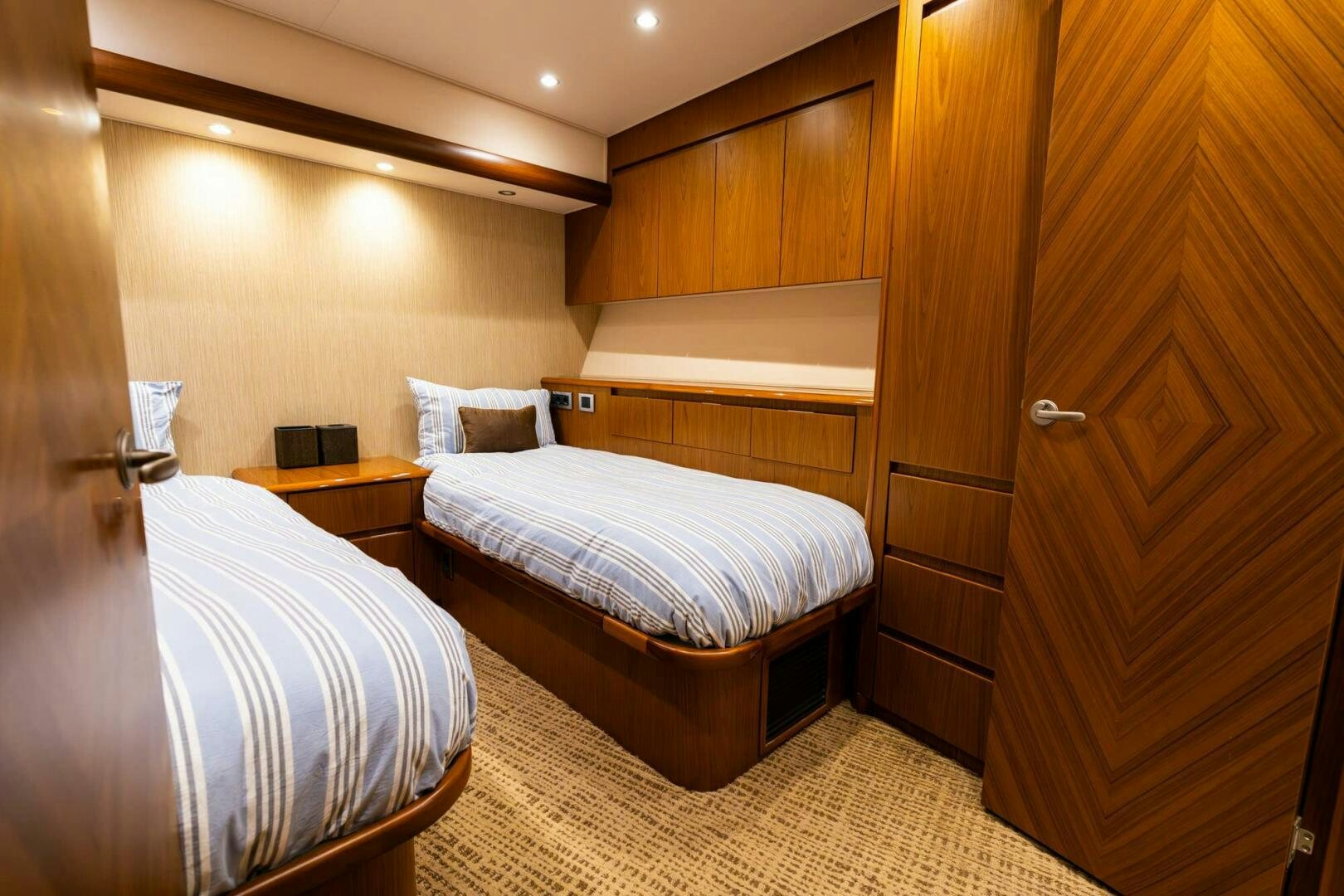 a room with two beds aboard LITTLE AUDREY Yacht for Sale