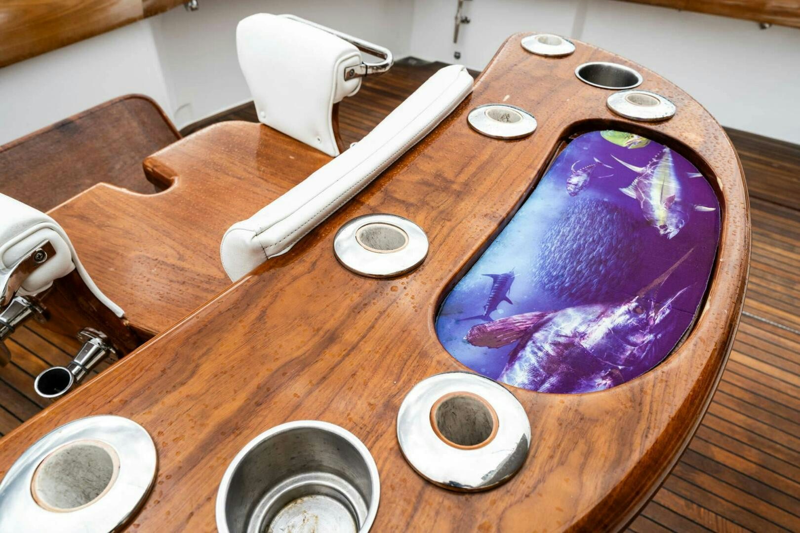 a set of paint brushes on a table aboard LITTLE AUDREY Yacht for Sale
