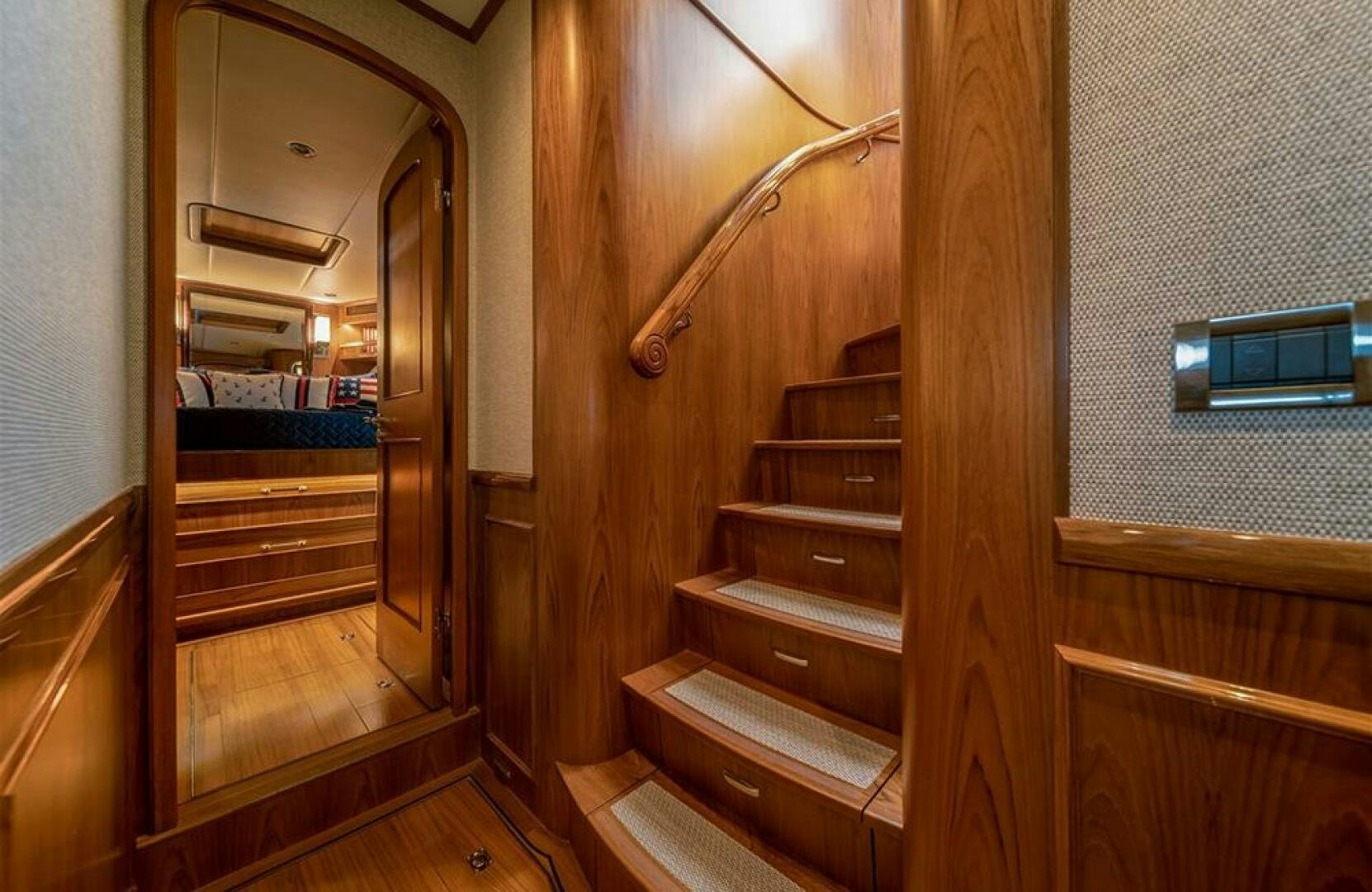a bathroom with a mirror and a shower aboard JULIANNE Yacht for Sale