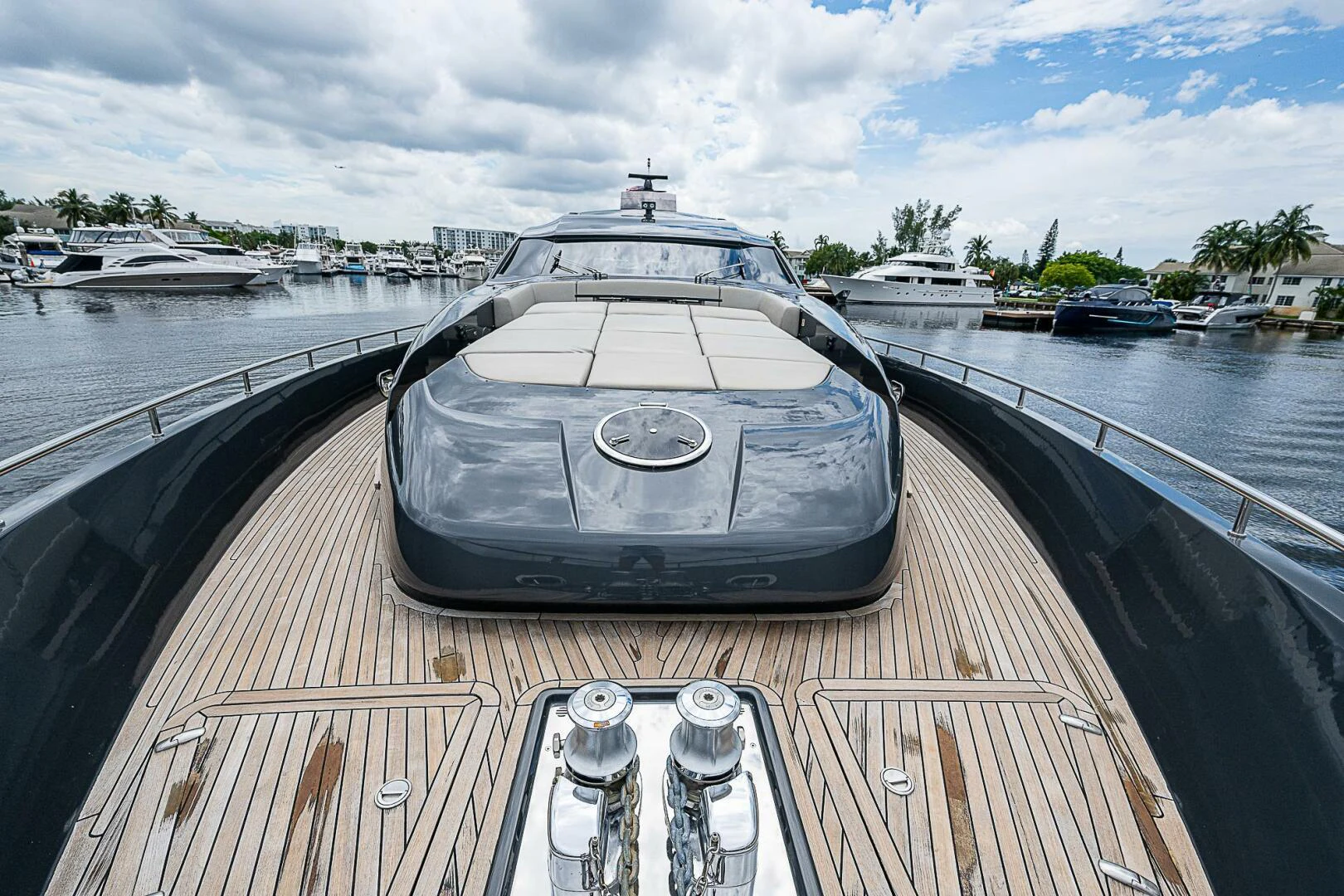 a front of a boat aboard COAL BLOODED Yacht for Sale
