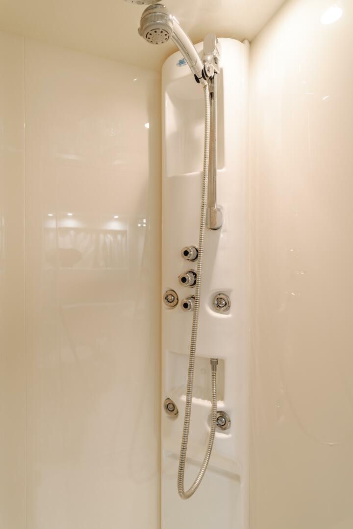 a shower with a glass door aboard ANEJO Yacht for Sale