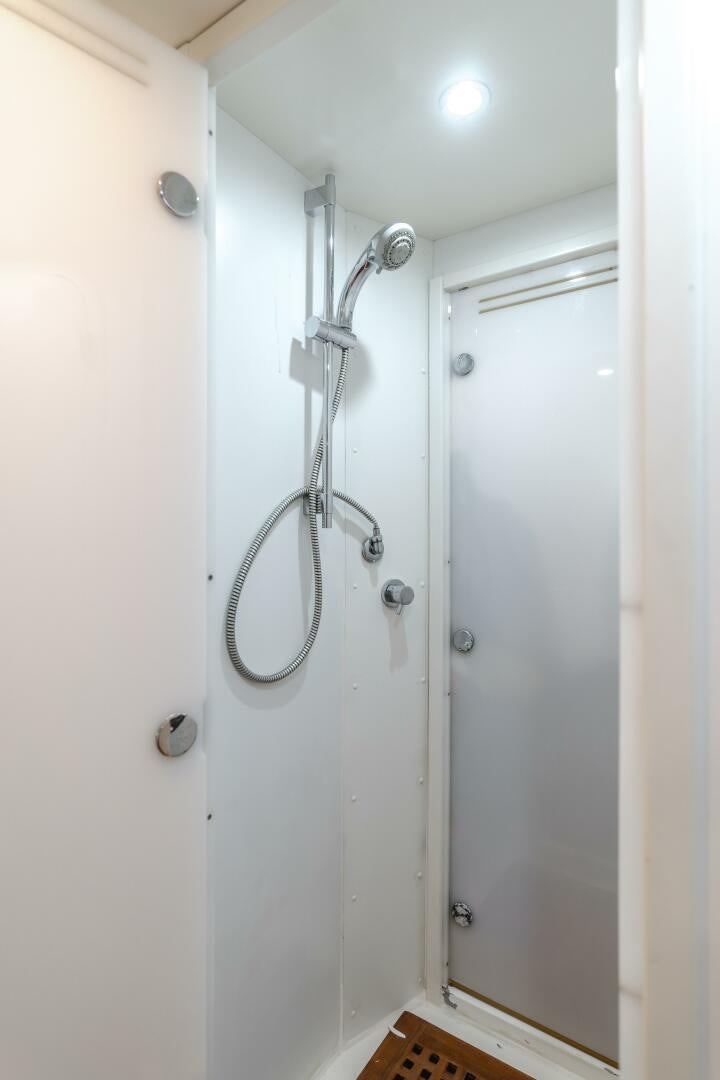 a shower unit in a bathroom aboard ANEJO Yacht for Sale