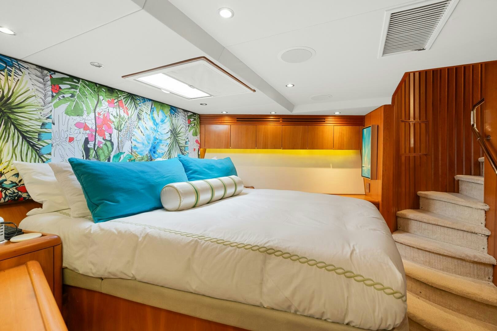 a bed in a room aboard INEVITABLE Yacht for Sale