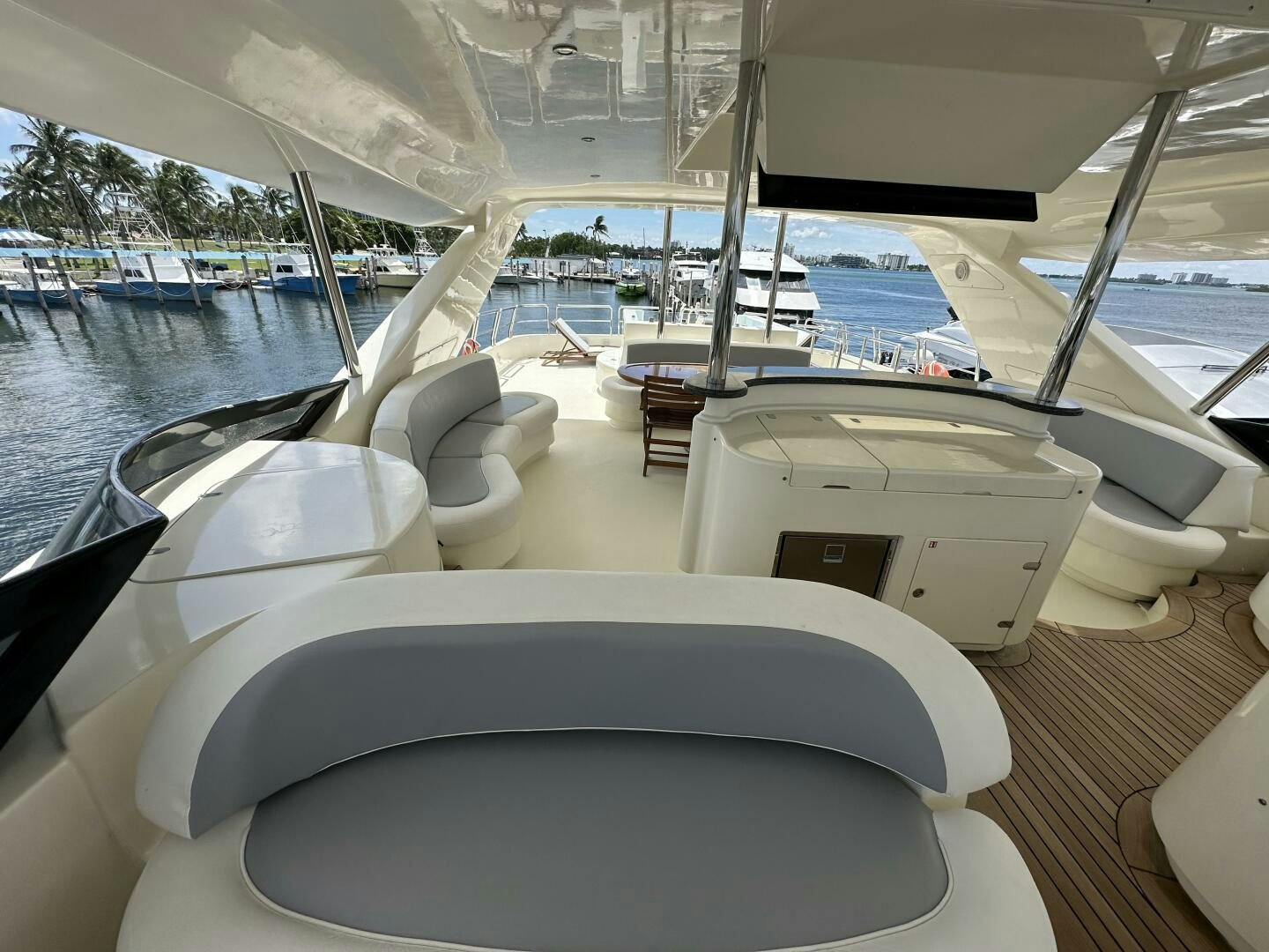 a boat with a large white bed aboard 100 AZIMUT JUMBO Yacht for Sale