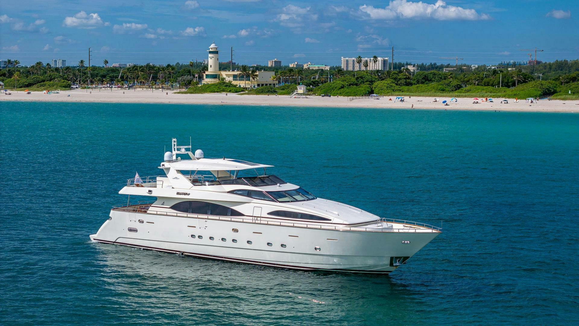 a white yacht on the water aboard 100 AZIMUT JUMBO Yacht for Sale