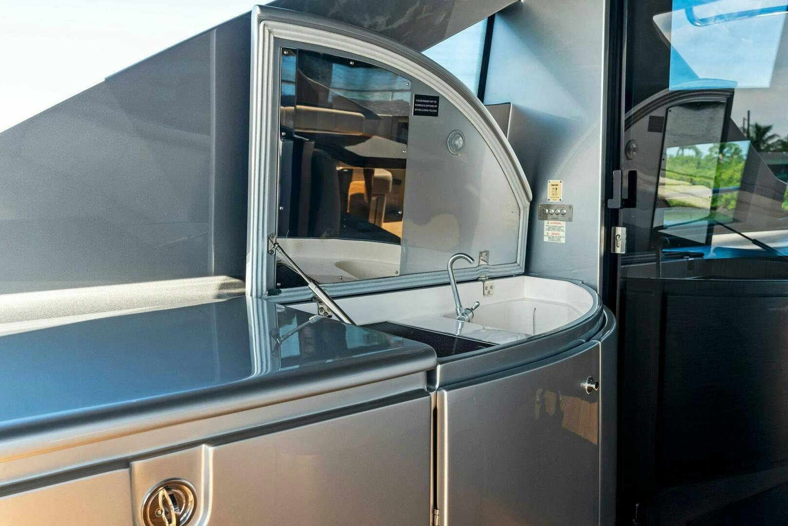 a bathroom with a large mirror aboard G Yacht for Sale