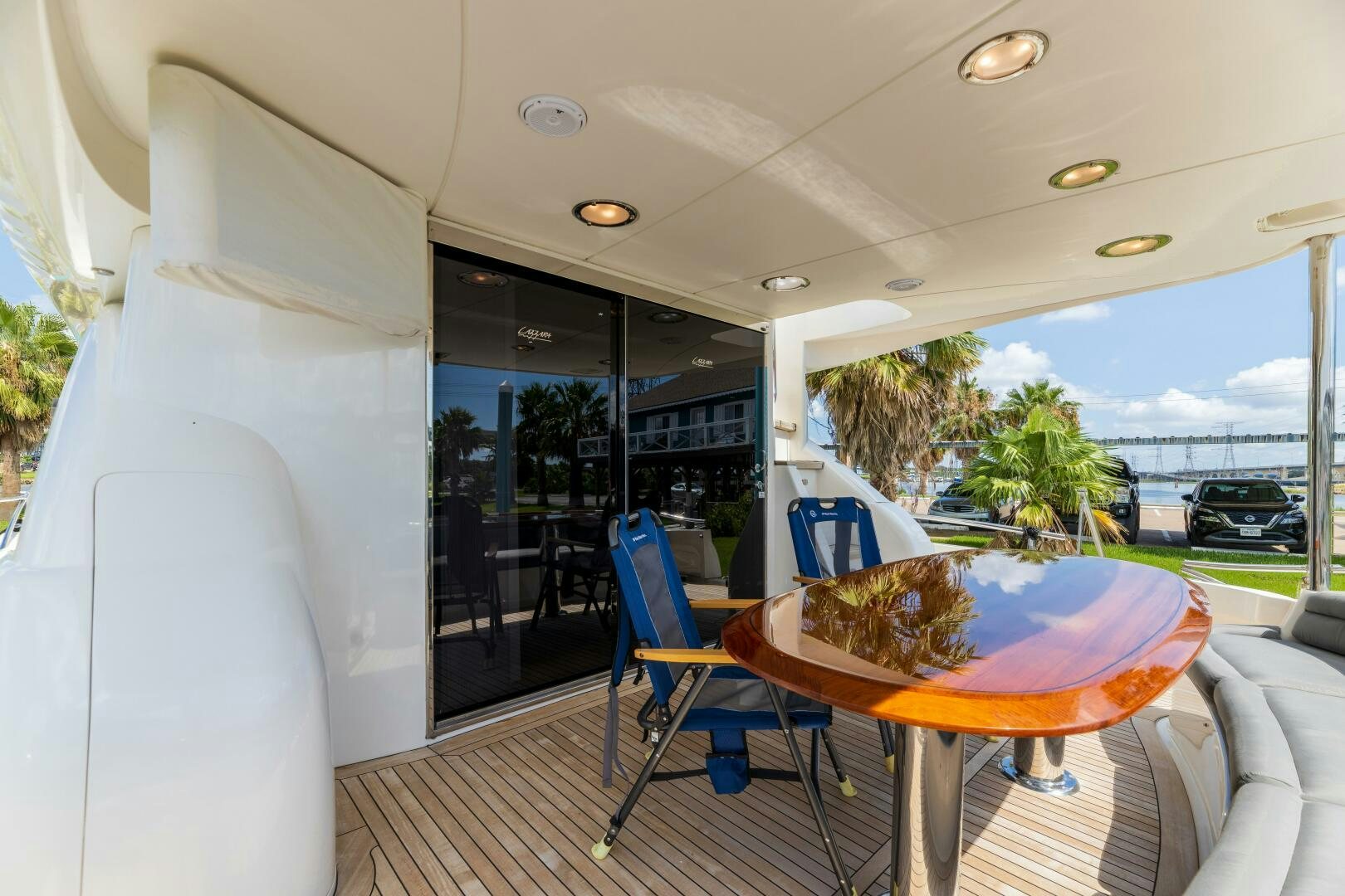 a table on a deck aboard KATHLEEN Yacht for Sale