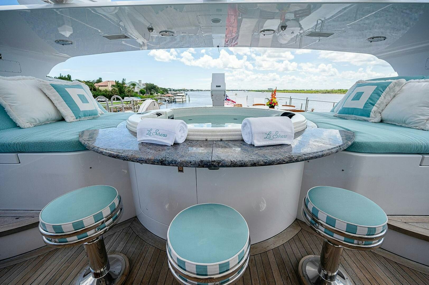 a room with a large pool aboard LA SIRENA Yacht for Sale