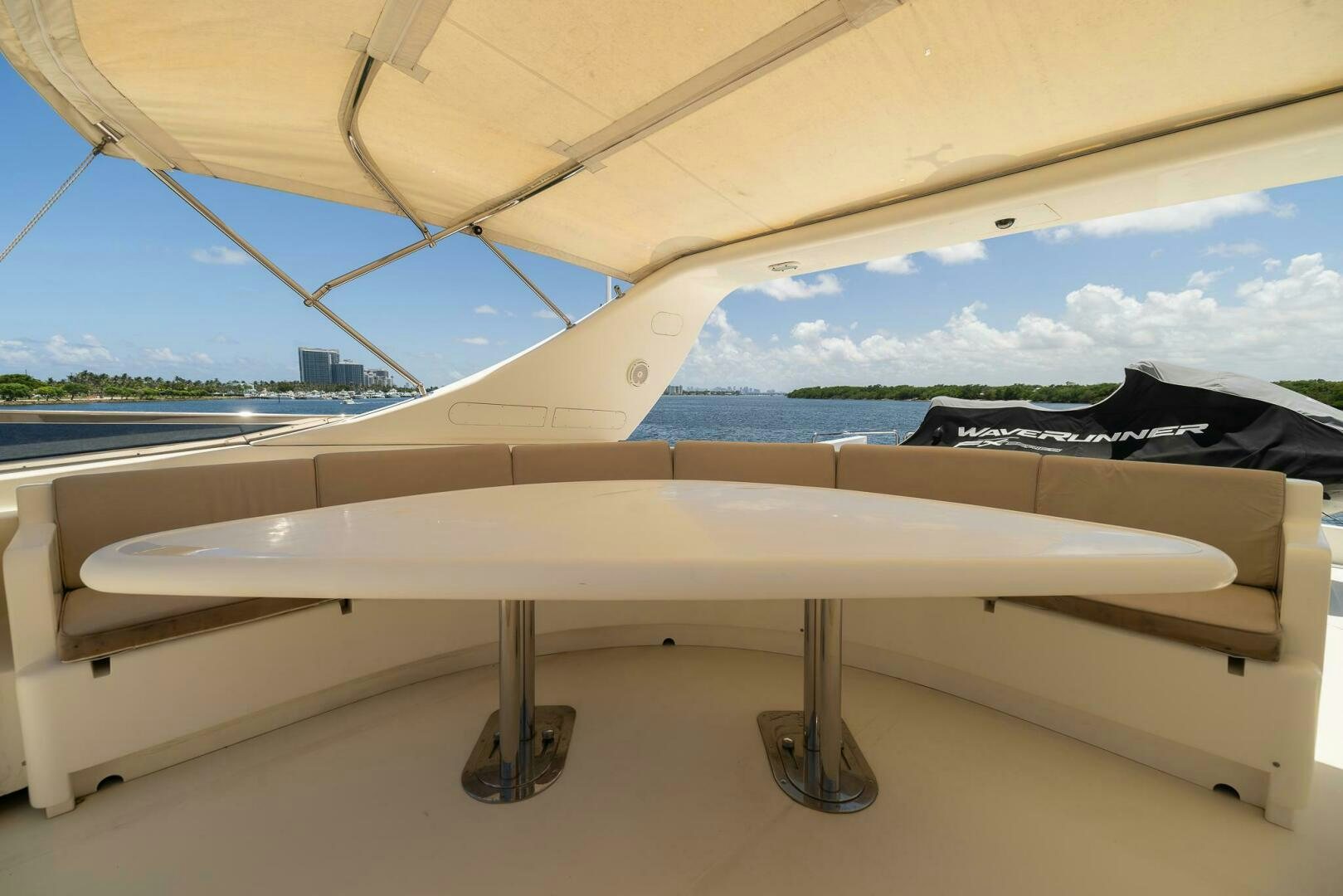 a white table on a white surface aboard ONE MORE TIME Yacht for Sale