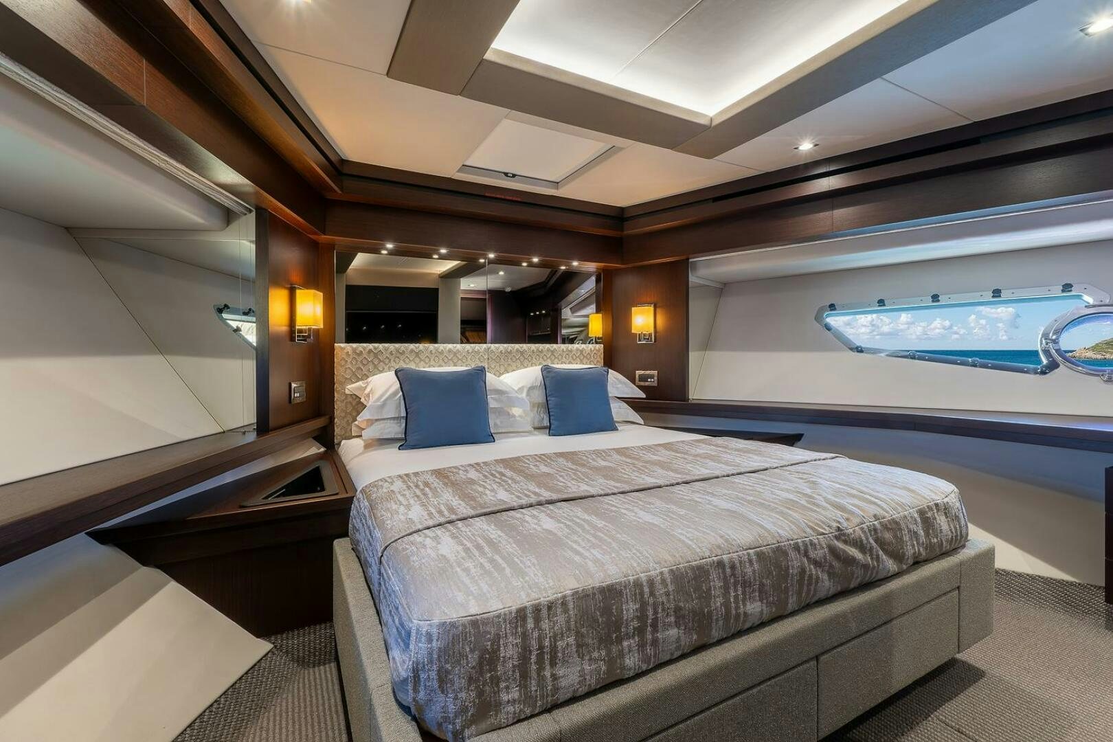 a bed in a room aboard INSOMNIA Yacht for Sale