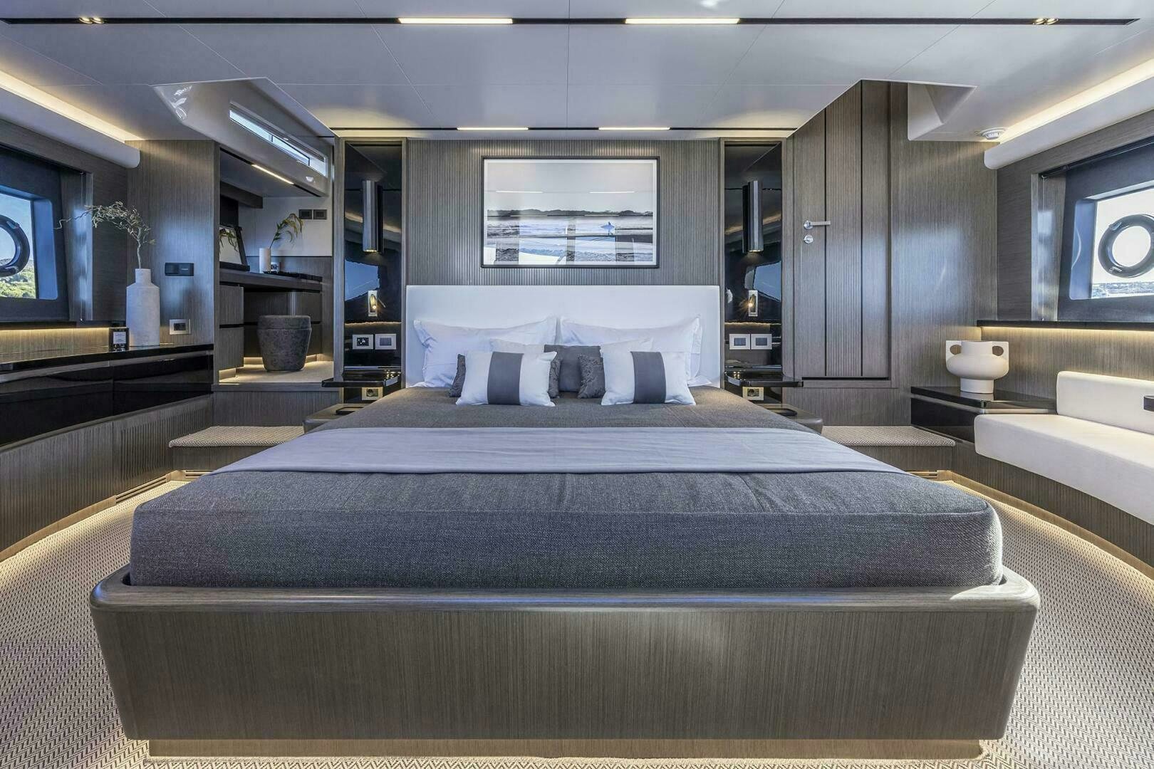 a large bed in a room aboard NONE Yacht for Sale