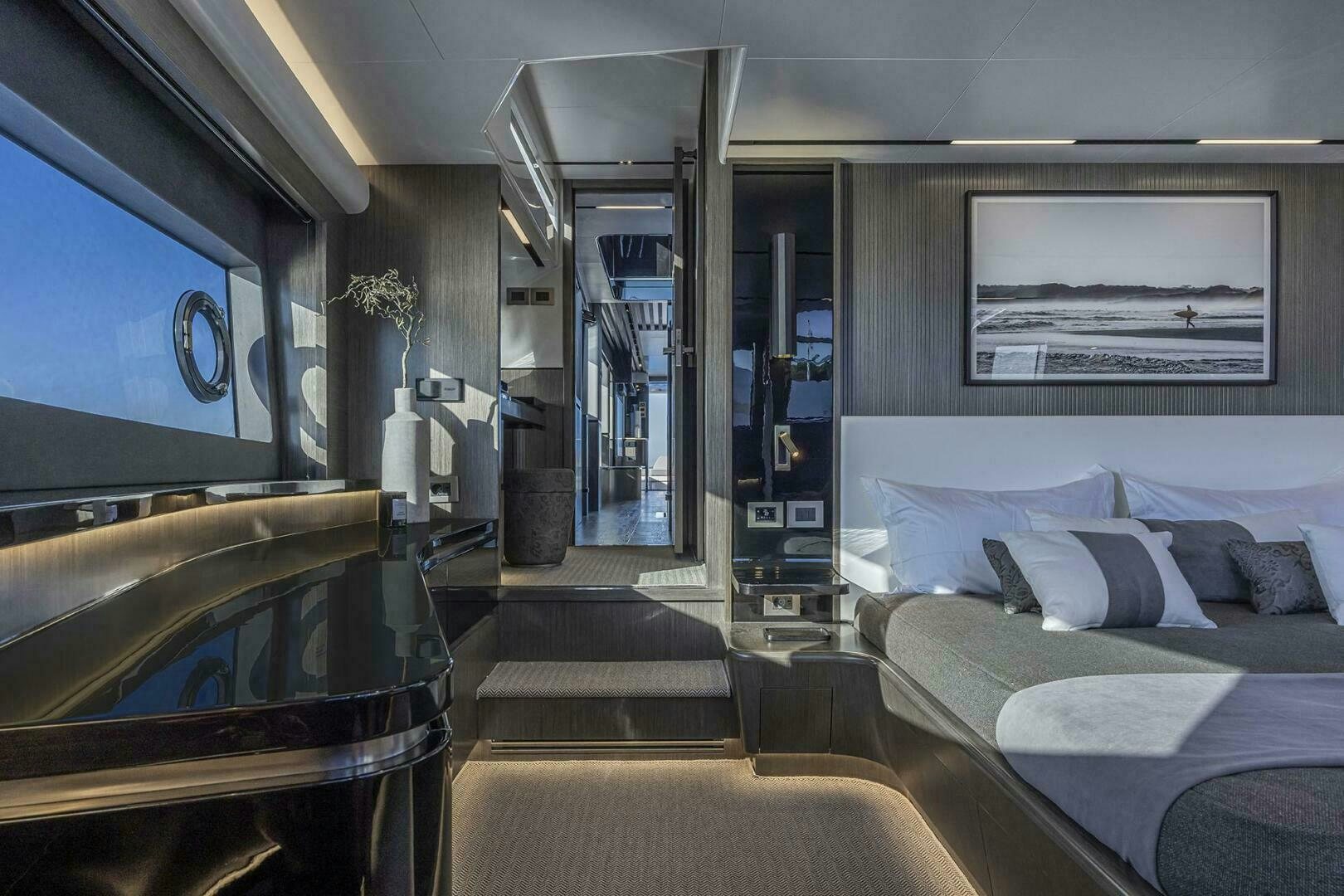 a room with a bed and a window aboard NONE Yacht for Sale